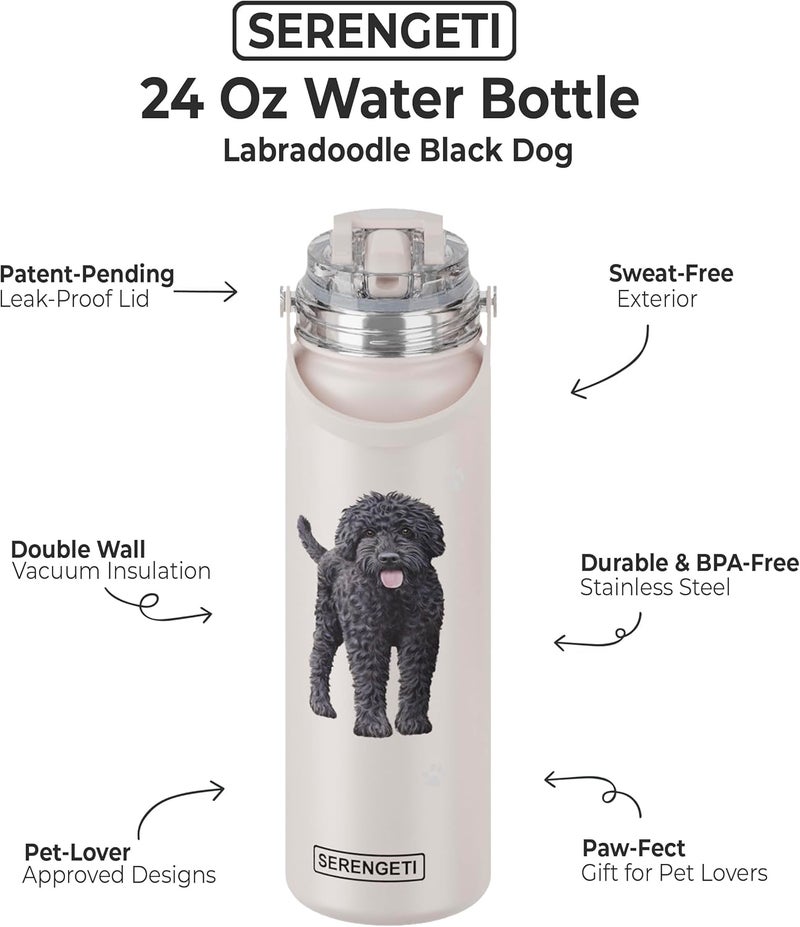 ES Pets SERENGETI 24 Oz Water Bottle Stainless Steel with Spill Proof Lid - Double walled Vacuum Insulated water flask - Realistic 3D Print of your favorite dog (Labradoodle) - Image 1